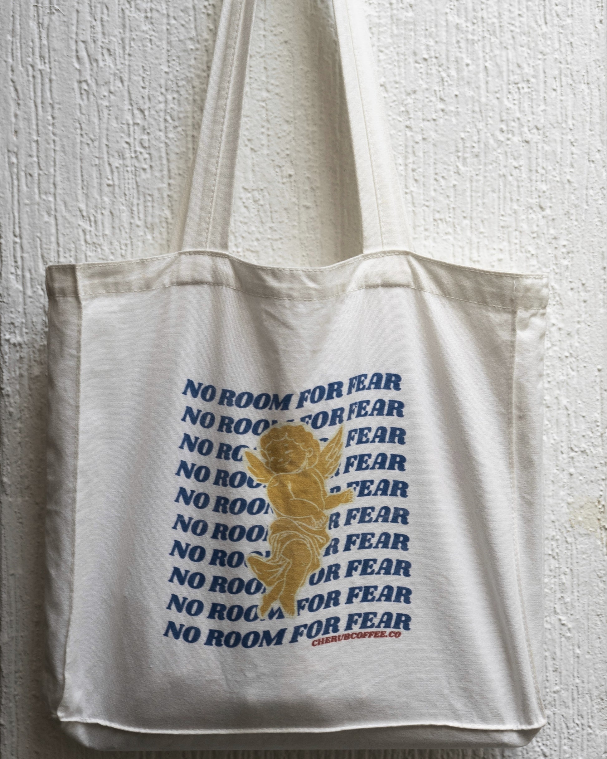 Tote bag with 'No Room for Fear' text 